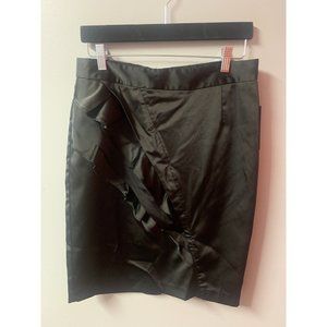 APT. 9 Black Lined Satin Ruffle Skirt Size 4 Silky Black Pencil